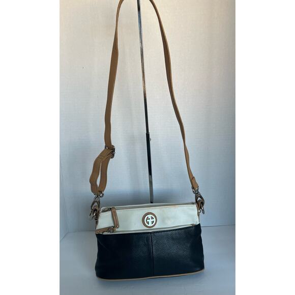 Giani Bernini Colorblock Black and Cream Genuine Pebble Leather Crossbody Purse - Picture 1 of 12